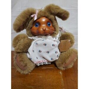 Raikes Originals Wood Carved Bunny Rabbit Ashley Plush Robert 20400 1988 Vintage